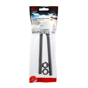 TIMCO Carriage Bolts DIN603 & Hex Full Nut DIN934 A2 Stainless Steel - M12 x 130