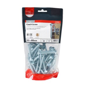TIMCO Coach Screws Hex Head Silver - 8.0 x 60