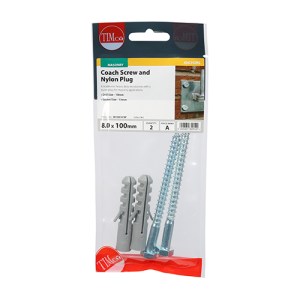 TIMCO Coach Screw & Nylon Plugs Zinc - 8.0 x 100