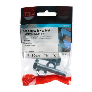 TIMCO Set Screws DIN933 Grade 8.8 & Hex Nut DIN934 Silver - M10 x 50