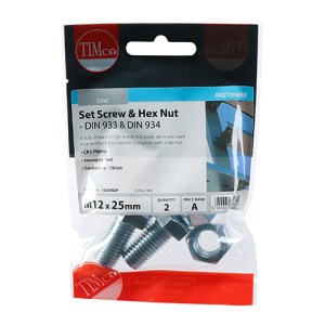 TIMCO Set Screws DIN933 Grade 8.8 & Hex Nut DIN934 Silver - M12 x 25