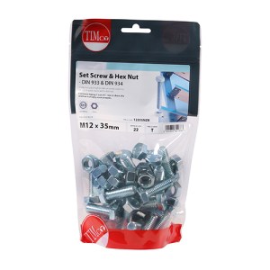 TIMCO Set Screws DIN933 Grade 8.8 & Hex Nut DIN934 Silver - M12 x 35