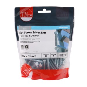 TIMCO Set Screws DIN933 Grade 8.8 & Hex Nut DIN934 Silver - M6 x 50