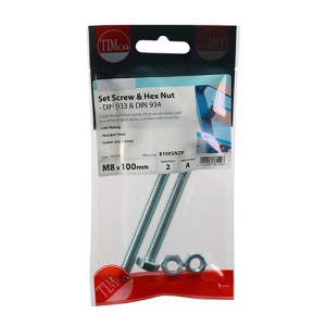 TIMCO Set Screws DIN933 Grade 8.8 & Hex Nut DIN934 Silver - M8 x 100