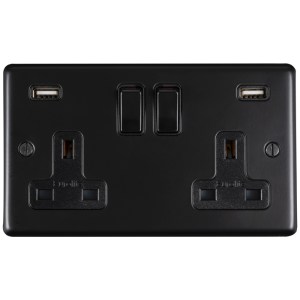 EUROLITEĀ® Stainless steel 2 Gang Usb Socket - Matt Black (Black)