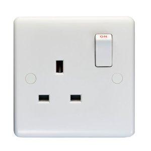 EUROLITEĀ® Enhance White Plastic 1 Gang Switched Socket Single Pole - White (White)