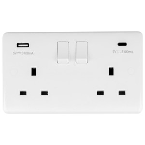 EUROLITEĀ® Enhance White Plastic Enhance White Plastic 2 Gang Usb C Socket - White (White)