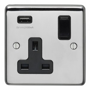 EUROLITEĀ® Stainless steel 1 Gang Usb Socket - Polished Stainless Steel (Black)