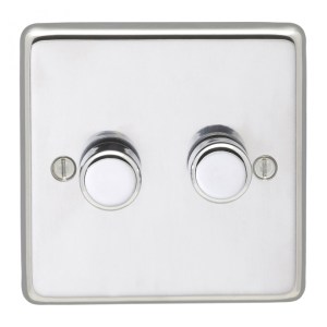 EUROLITEĀ® Stainless steel 2 Gang Dimmer - Polished Stainless Steel