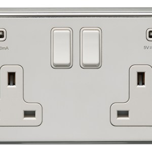 EUROLITEĀ® Stainless steel 2 Gang Usb Socket - Polished Stainless Steel (White)