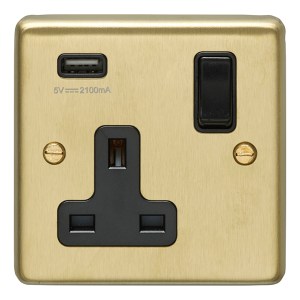 EUROLITEĀ® Stainless steel 1 Gang Usb Socket - Satin Brass (Black)