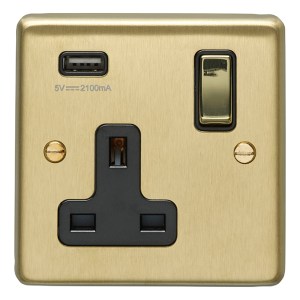 EUROLITEĀ® Stainless steel 1 Gang Usb Socket - Satin Brass (Black)