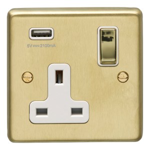 EUROLITEĀ® Stainless steel 1 Gang Usb Socket - Satin Brass (White)