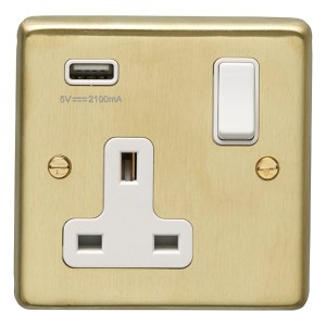EUROLITEĀ® Stainless steel 1 Gang Usb Socket - Satin Brass (White)