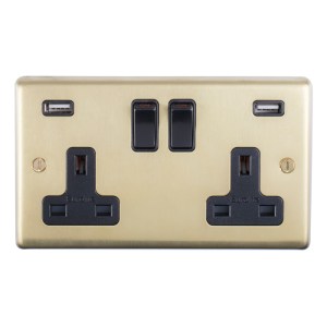 EUROLITEĀ® Stainless steel 2 Gang Usb Socket - Satin Brass (Black)