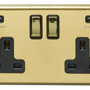 EUROLITEĀ® Stainless steel 2 Gang Usb Socket - Satin Brass (Black)