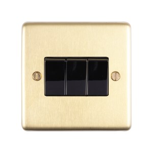 EUROLITE® Stainless steel 3 Gang Switch - Satin Brass (Black)