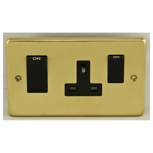 EUROLITEĀ® Stainless steel 45Amp Switch With A Socket - Satin Brass (Black)