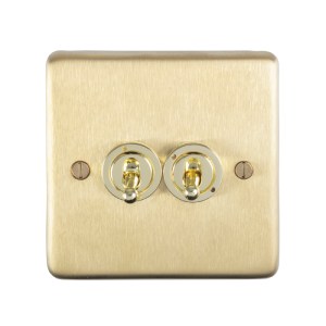 EUROLITE® Stainless steel 2 Gang Toggle Switch - Satin Brass (White)