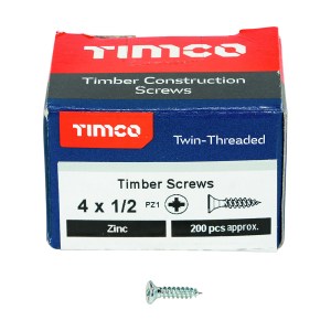 TIMCO Twin-Threaded Countersunk Silver Woodscrews - 4 x 1/2