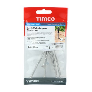 TIMCO Classic Multi-Purpose Countersunk A2 Stainless Steel Woodcrews - 5.0 x 80