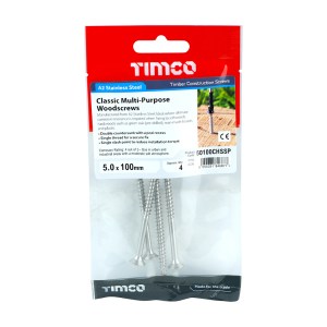 TIMCO Classic Multi-Purpose Countersunk A2 Stainless Steel Woodcrews - 5.0 x 100