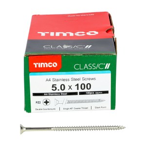 TIMCO Classic Multi-Purpose Countersunk A4 Stainless Steel Woodcrews - 5.0 x 100