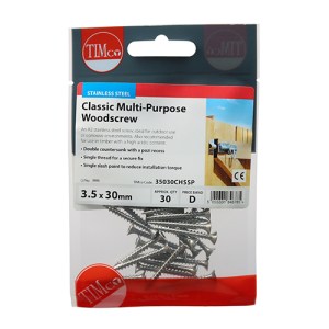 TIMCO Classic Multi-Purpose Countersunk A2 Stainless Steel Woodcrews - 3.5 x 30