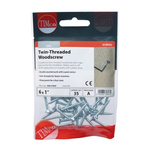 TIMCO Twin-Threaded Countersunk Silver Woodscrews - 6 x 1