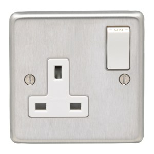 EUROLITEĀ® Stainless steel 1 Gang Socket - Satin Stainless Steel (White)