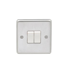 EUROLITEĀ® Stainless steel 2 Gang Switch - Satin Stainless Steel (White)
