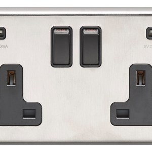 EUROLITEĀ® Stainless steel 2 Gang Usb Socket - Satin Stainless Steel (Black)