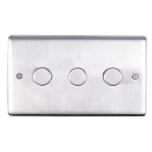 EUROLITEĀ® Stainless steel 3 Gang Dimmer - Satin Stainless Steel