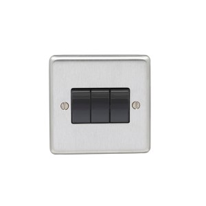 EUROLITE® Stainless steel 3 Gang Switch - Satin Stainless Steel (Black)
