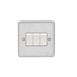 EUROLITE® Stainless steel 3 Gang Switch - Satin Stainless Steel (White)