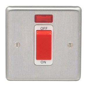 EUROLITEĀ® Stainless steel 45Amp Switch With Neon Indicator - Satin Stainless Steel (White)