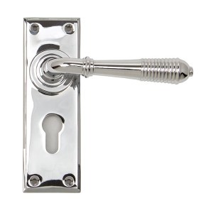 FROM THE ANVILĀ® Polished Chrome Reeded Lever Euro Lock Set