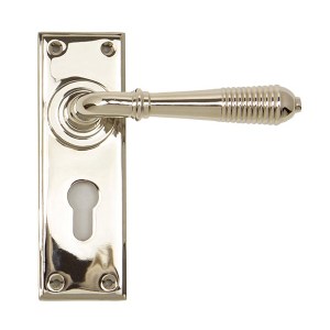 FROM THE ANVILĀ® Polished Nickel Reeded Lever Euro Lock Set
