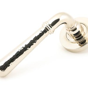 FROM THE ANVILĀ® Polished Nickel Hammered Newbury Lever on Rose Set (Plain)