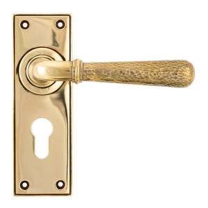 FROM THE ANVILĀ® Aged Brass Hammered Newbury Lever Euro Lock Set