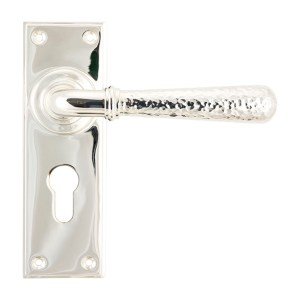 FROM THE ANVILĀ® Polished Nickel Hammered Newbury Lever Euro Lock Set