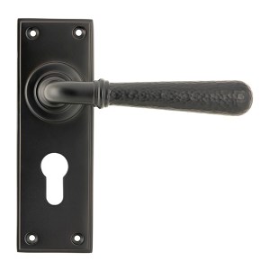 FROM THE ANVILĀ® Aged Bronze Hammered Newbury Lever Euro Lock Set