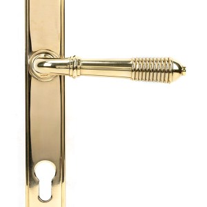 FROM THE ANVILĀ® Polished Brass Reeded Slimline Lever Espag. Lock Set