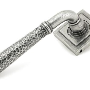 FROM THE ANVILĀ® Pewter Hammered Newbury Lever on Rose Set (Square) - Unsprung