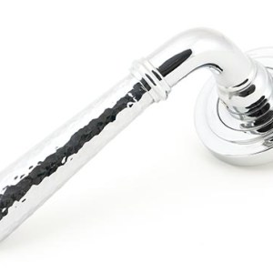 FROM THE ANVILĀ® Polished Chrome Hammered Newbury Lever on Rose Set (Art Deco) - Unsprung
