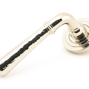 FROM THE ANVILĀ® Polished Nickel Hammered Newbury Lever on Rose Set (Art Deco) Unsprung
