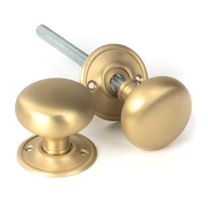 FROM THE ANVILĀ® Satin Brass Mushroom Mortice/Rim Knob Set