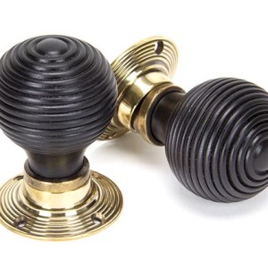 FROM THE ANVILĀ® Ebony & Aged Brass Beehive Mortice/Rim Knob Set