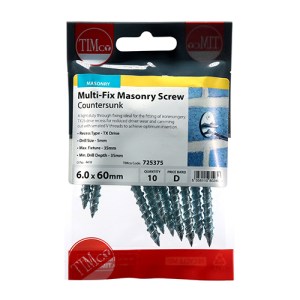 TIMCO Masonry Screws Countersunk Silver - 6.0 x 60