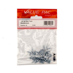 Value PackĀ® 1/2" x 6 ZP Cross Recessed Hardened Twin Thread Woodscrews with Countersunk Head